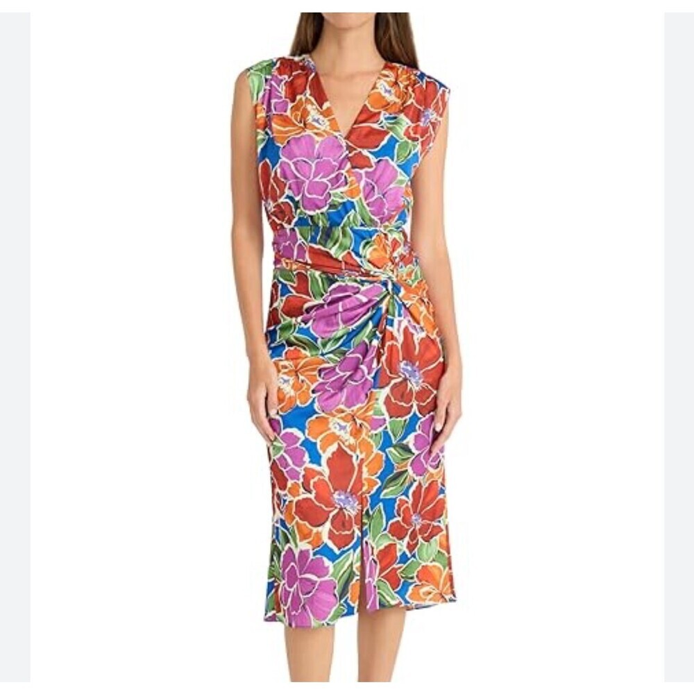 Maggy London Casual V-Neck Sleeveless Floral Mini Pretty Garden Summer Dress 2